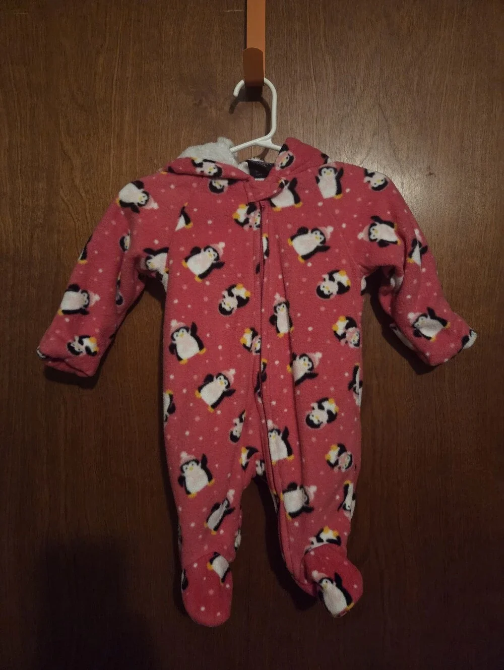 Faded Glory Pink Penguin Fleece Footie One-Piece